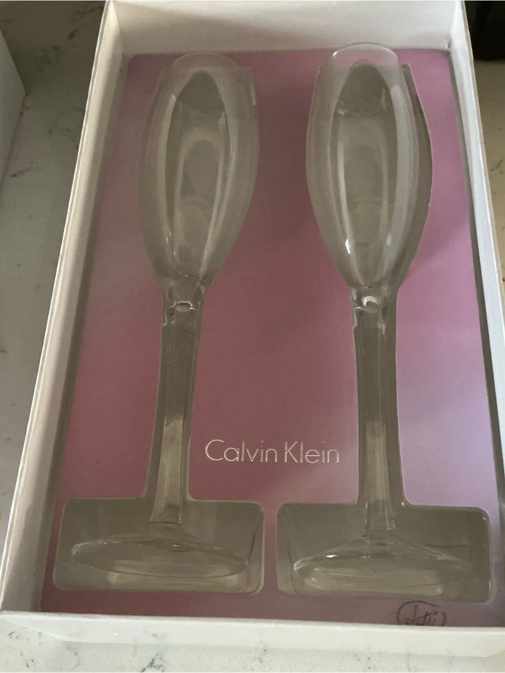 Calvin Klein set of 2 champagne flutes clear glass 10”